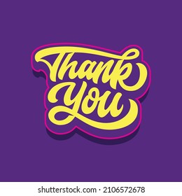 Hand made lettering Thank You Design Custom Calligraphy Vector, Yellow and Pink Color on Purple Background
