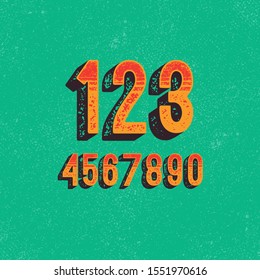 Hand Made Letterpressed Font in retro style. Vintage textured grunge alphabet with scratches. Vector illustration