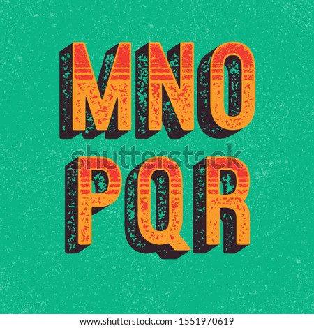 Hand Made Letterpressed Font in retro style. Vintage textured grunge alphabet with scratches. Vector illustration