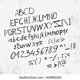 Hand made letters script font and grange background. Color vector illustration. EPS8