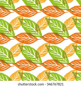 Hand made lino-cut leaves - seamless pattern