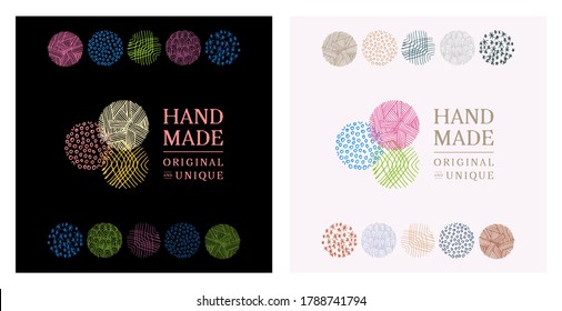 Hand made logo design. Illustration set in modern handcrafted style