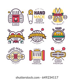 Hand made logo, knitting and tailor labels vector Illustrations