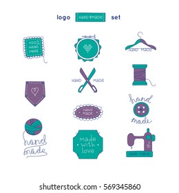 Hand made logo set. Hobby tools emblems collection. 