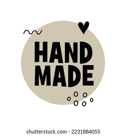 Hand Made with Love inscription lettering quote. Made with Love calligraphy. Made with Love card. Vector illustration.