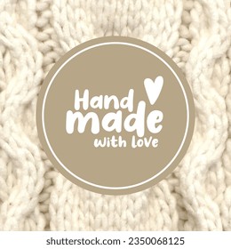 Hand made with love label, sticker background, cut out, beige, craft, crochet, knit