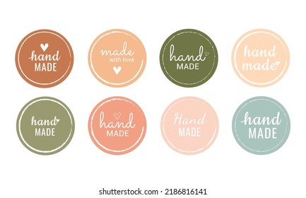 Hand made, Made with love template logo set. Lettering abbreviation logo circle stamp set. Vector illustration.