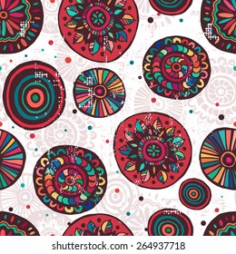 Hand made motley mandalas seamless pattern. All objects are conveniently grouped  and are easily editable.