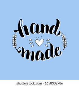 Diseño de paquetes hechos a mano. Texto de fuente de producto hecho a mano. Etiqueta, etiqueta, etiqueta, letra tipografía ilustración. Vector: 10. 