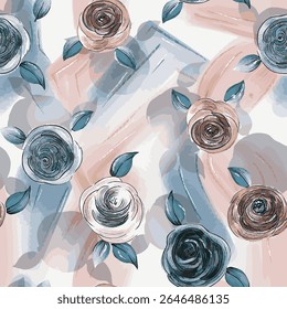 mão feita com photoshop por tablet, padrão contínuo, ilustrações florais artísticas em um estilo moderno e expressivo. Ideal para design têxtil, decoração, fundos e elementos gráficos.
