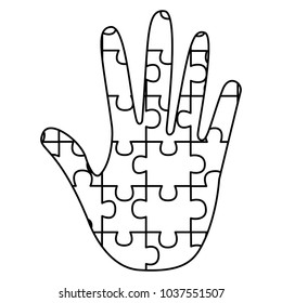 hand made puzzle pieces for autism awareness care vector illustration outline design