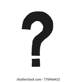 Hand made question mark. Imprint - linocut. Black sign isolated on a white background. Vector illustration. Eps 10.
