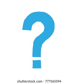 Hand made question mark. Imprint - linocut. Blue sign isolated on a white background. Vector illustration. Eps 10.
