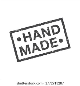 Hand made - rectangle grunge stamp or insignia. Vector flat illustrations. Modern and stylish badge with an inscription on white background.