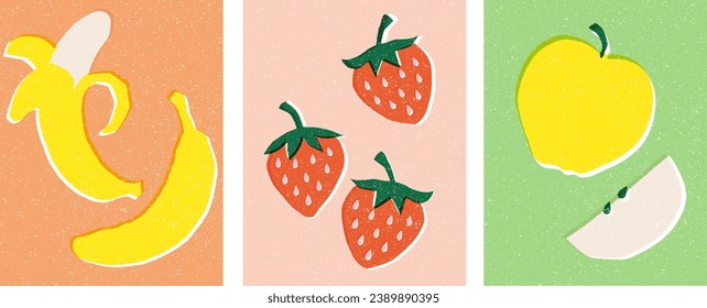 Hand Made, retro style fruit illustration with retro print effect