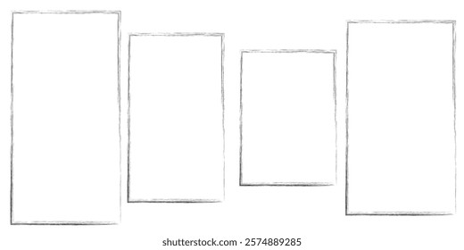 Hand made Rough photo frames. Grunge Frame Collection. Vector illustration isolated on clear background.