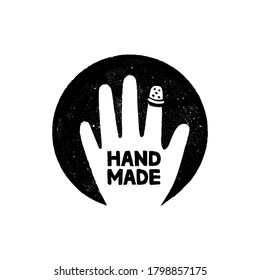 Hand hizo un icono o logotipo redondo. Icono de sello vintage con letras hechas a mano e imagen a mano. Ilustración vectorial vintage para diseño de banners y etiquetas