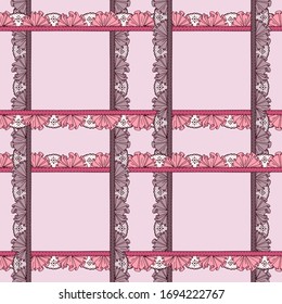 Hand Made seamless pattern with cute hand drawn ribbon, ruffles and lace. Decorative colored vector background 