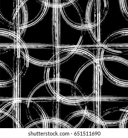 Hand made Seamless pattern from sketching pencil hatching circles. Sketch weaving design.