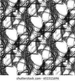 Hand made Seamless pattern from sketching pencil hatching waves. Sketch weaving design.
