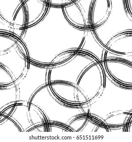 Hand made Seamless pattern from sketching pencil hatching circles. Sketch weaving design.