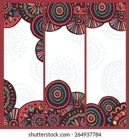 Hand made set of  motley ethnic cards. All objects are conveniently grouped  and are easily editable.