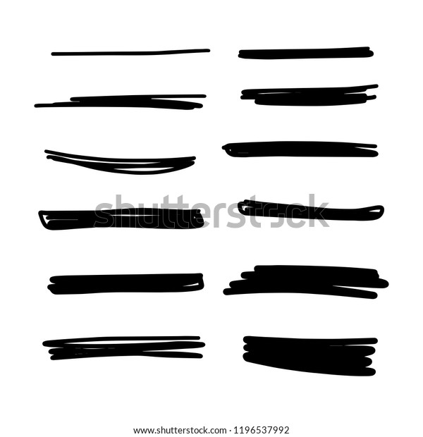 Hand made set of underline strokes.\
Vector strokes borders dividers in grunge marker\
style.