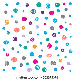 Hand made sketch dots. Doodle ellipse background. Colorful spots. Polka dots. Abstract vector background.