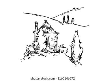 Hand made sketch grape fields and vineyards. Made in vintage style.