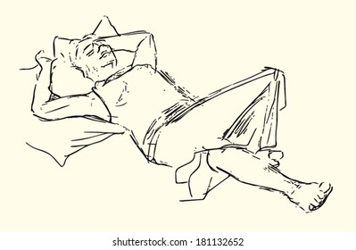 Hand Made Sketch representing a sleeping woman