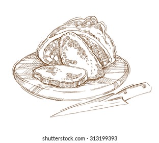Hand made sketch of spikes and bread. Vector illustration. Usage on bakery theme.