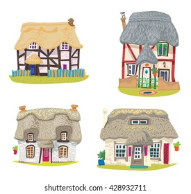 Hand made sketch of straw covered traditional vintage house - cartoon - coloring book