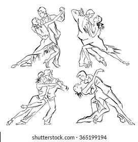 Hand made sketch of tango dancers. Vector illustration. Use for tango studio posters, flayers, web-sites.