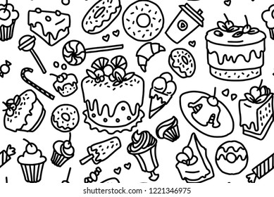 Hand made sketch of tea sets. Vector illustration made in vintage style. Seamless pattern.