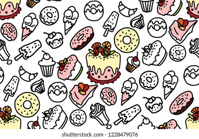 Hand made sketch of tea sets. Vector illustration made in vintage style. Seamless pattern.