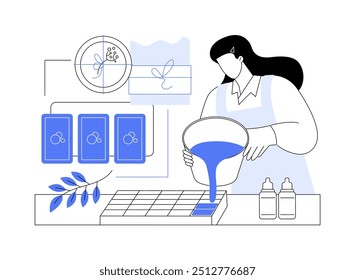 Mão fez sabão isolado desenhos animados vetor ilustrações. Mulher faz sabonete artesanal, criação de cosméticos naturais, um dia de workshop, fim de semana pop-up class, produto orgânico vetor cartoon.