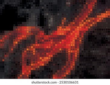 A hand made of squares and circles is shown in red. The hand is surrounded by a dark background