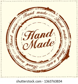 Hand made stamp imprint, stitches frame, vector illustration