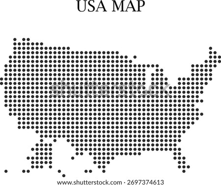 Hand made A stylized map of the United States is formed by a pattern of black dots by Illustrator creating a minimalist design