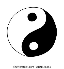 Hand made Tao symbol drawing representing the Yin and Yang concept vector illustration