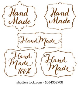 Hand Made Text Vintage Labels Calligraphy Lettering Words Hand Writing Frames Vector