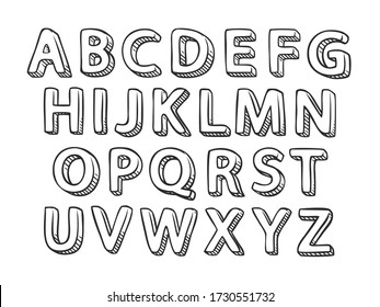 Hand made typeface. Alphabet sketch vector illustration