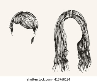 Hand Made various women hair styles. Vector illustration