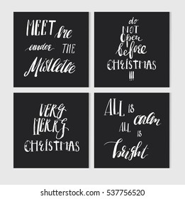 Hand made vector abstract Merry Christmas greeting cards set with elegant handwritten modern Merry Christmas calligraphy phases and quotes isolated on white background.Happy New Year concept.