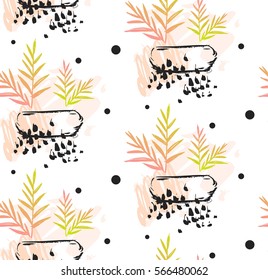 hand made vector abstract textured graphic tropical exotic drawing pattern in pink and green colors isolated on white.Fashion chic fabric print.Summer decoration design.Wildlife nature motif.