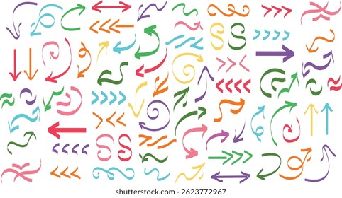 Handgemachte Vektorpfeil-Set , Sammlung handgefertigter Vektorpfeile für Infografik, Skizze zum Scribble-Design