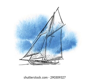 Hand made vector card. Yachting. Watercolor element. Painted watercolor artwork.