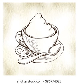 Hand made vector drawing on coffee theme made in vintage style.