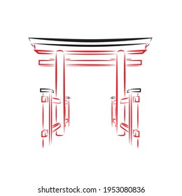 Hand made vector illustration of Japan landmark torii gate..