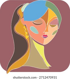 Hand made vector illustration of a woman's face in an abstract minimalist style. 